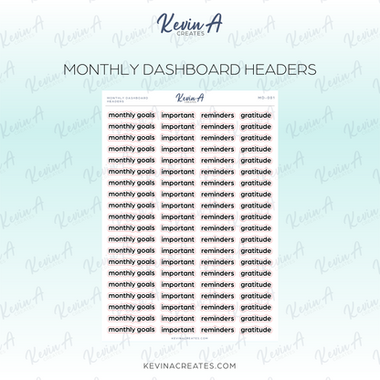 Monthly Dashboard Headers