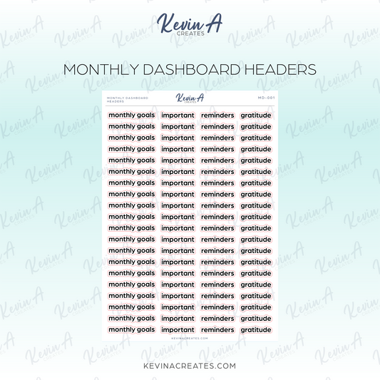 Monthly Dashboard Headers