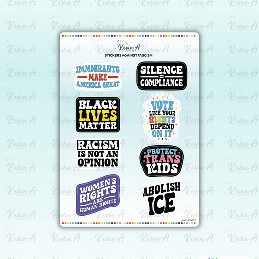 Stickers Against Fascism – Laminated Anti-Hate Sticker Sheet