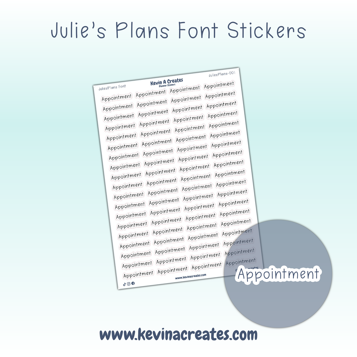 JuliesPlans-001, APPOINTMENT, JuliesPlans Font, Script Planner Stickers