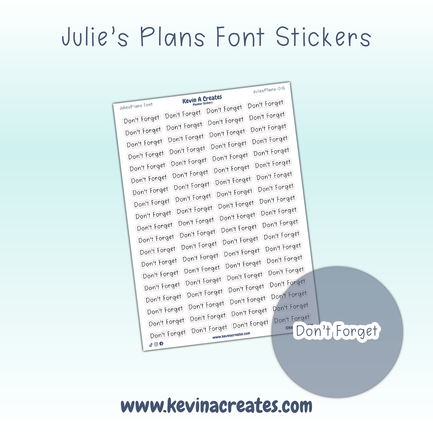 JuliesPlans-016, DON'T FORGET, JuliesPlans Font, Script Planner Stickers
