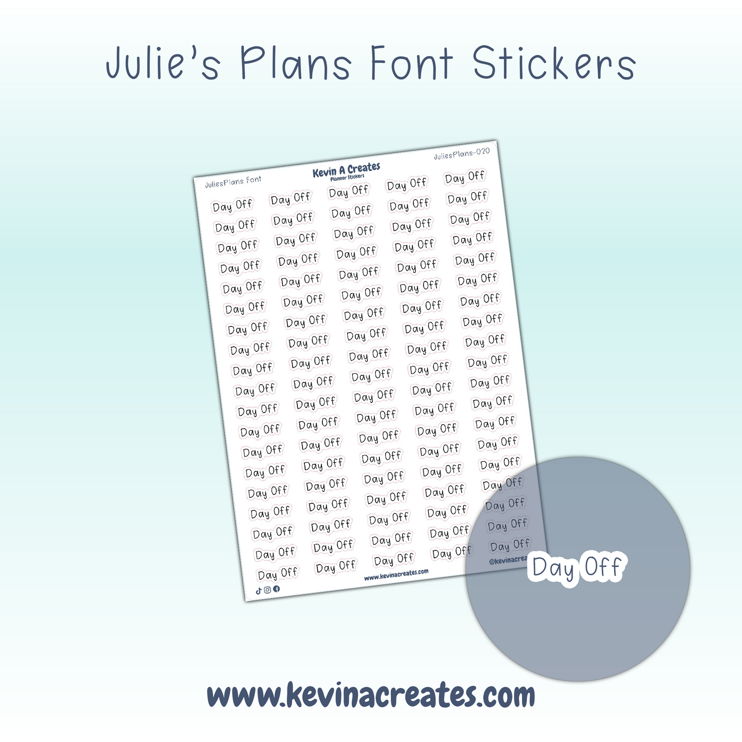 JuliesPlans-020, DAY OFF, JuliesPlans Font, Script Planner Stickers