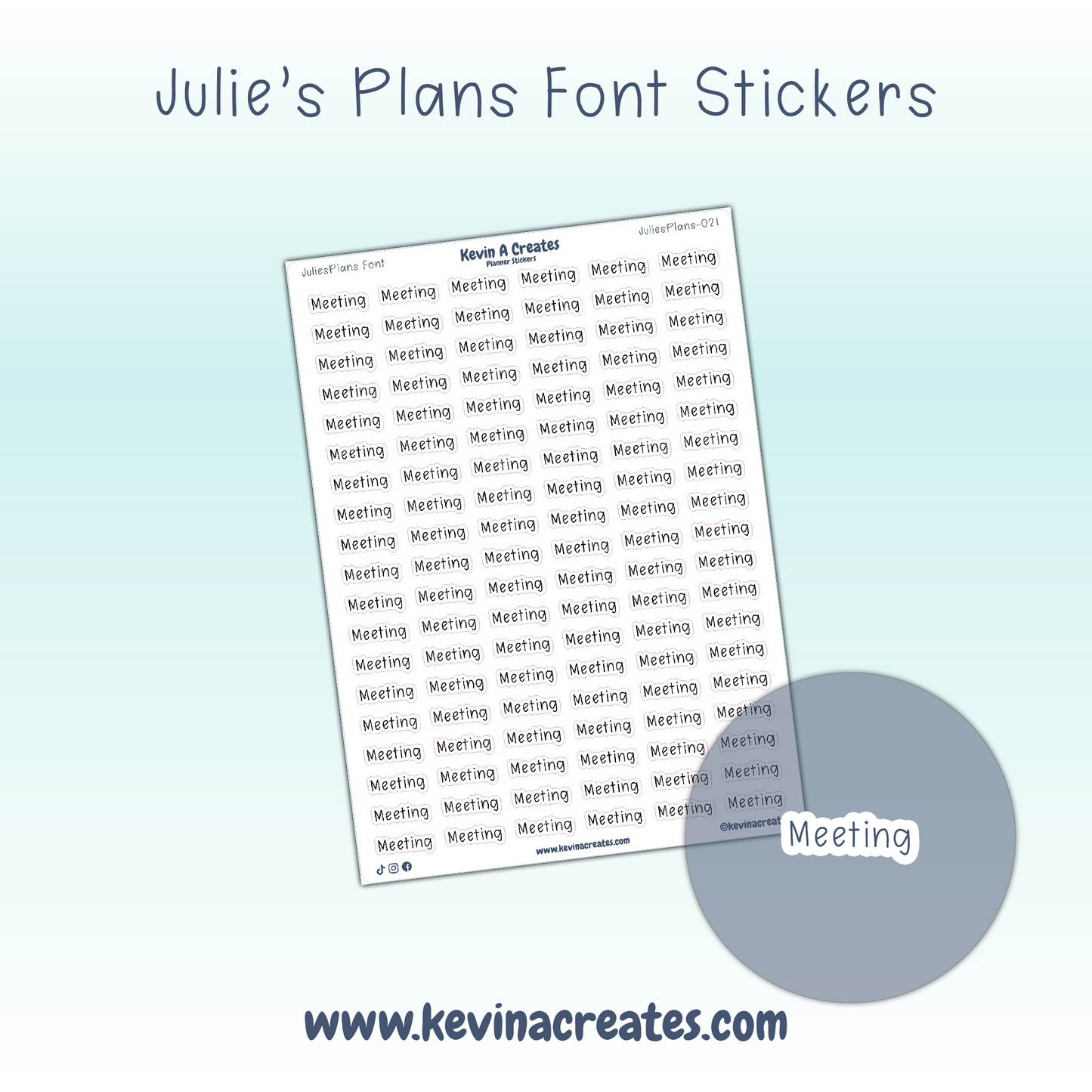 JuliesPlans-021, MEETING, JuliesPlans Font, Script Planner Stickers