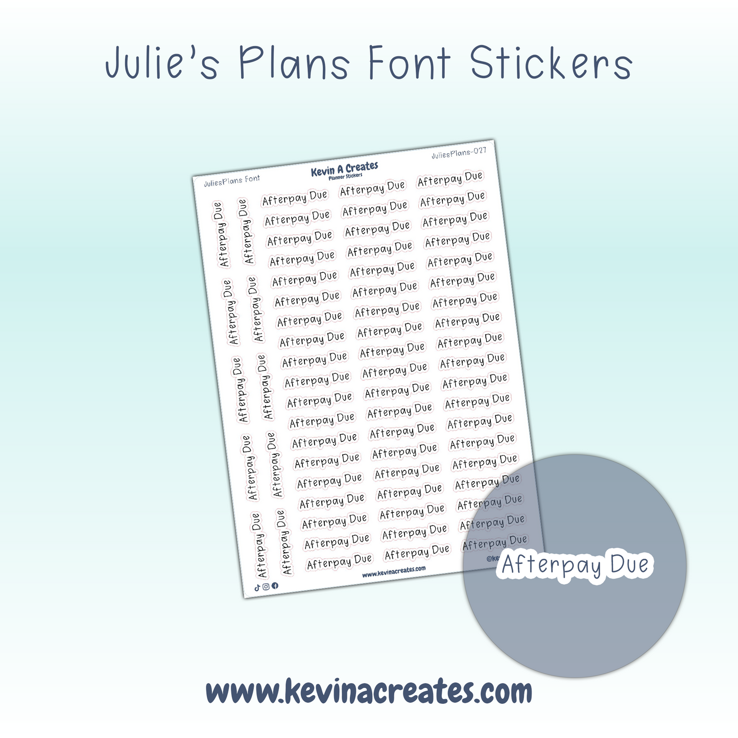 JuliesPlans-027, AFTERPAY DUE, JuliesPlans Font, Script Planner Stickers