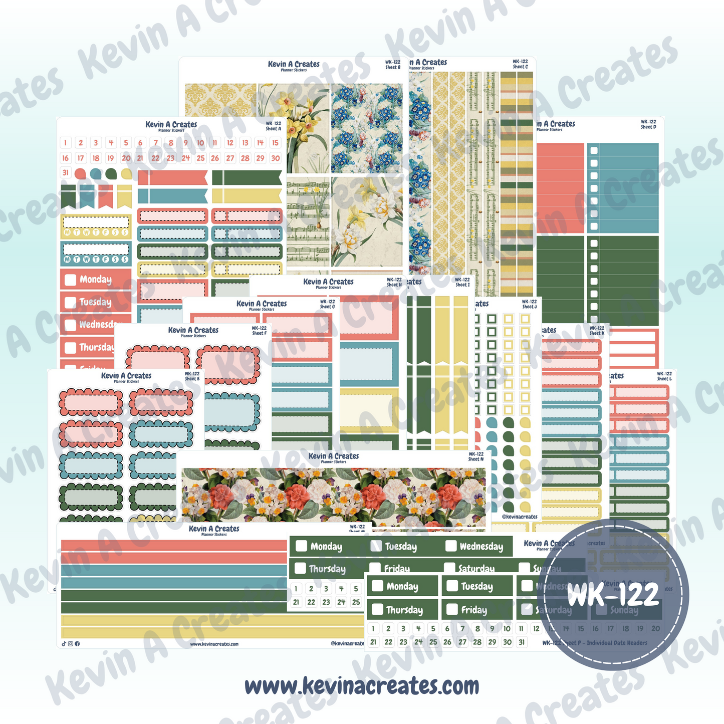 WK-122, Weekly Planner Stickers, Vertical Layout