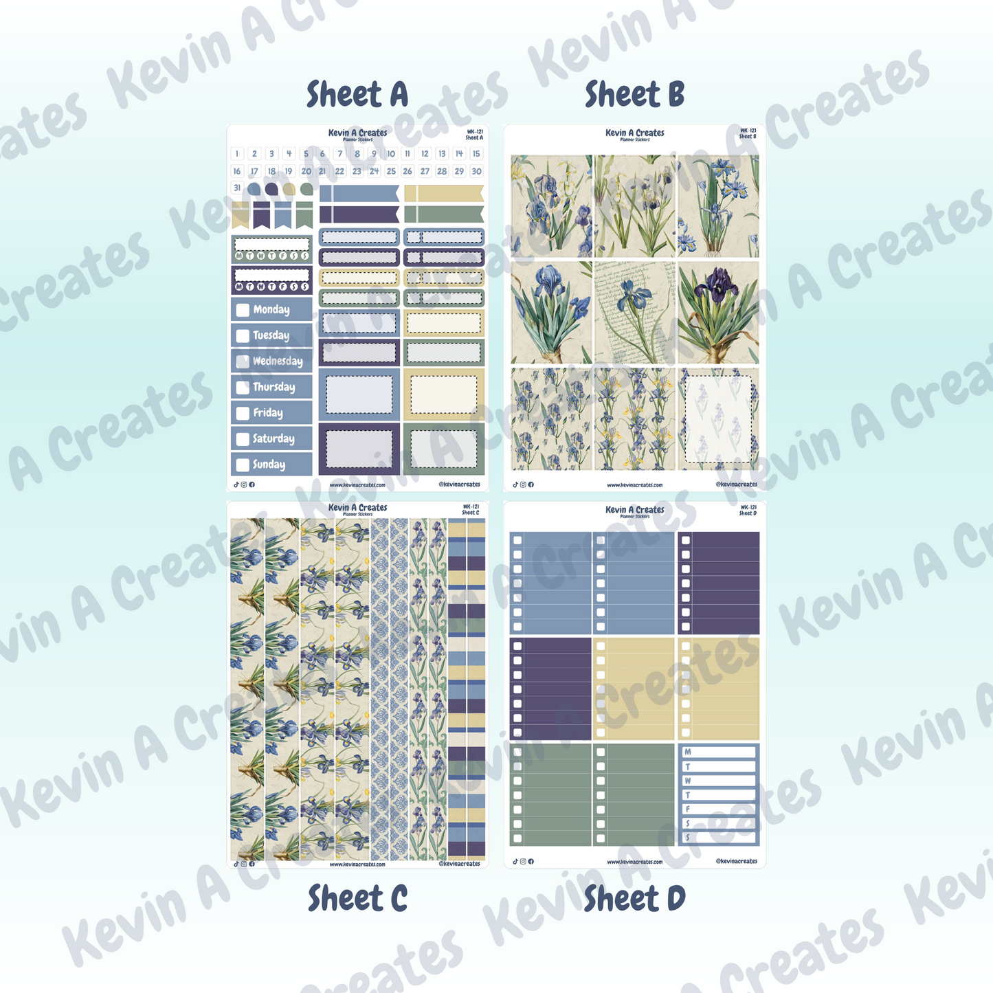 WK-121, Weekly Planner Stickers, Vertical Layout