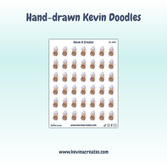 CL-005, Cute Mocha Cup Kawaii Doodles Planner Stickers