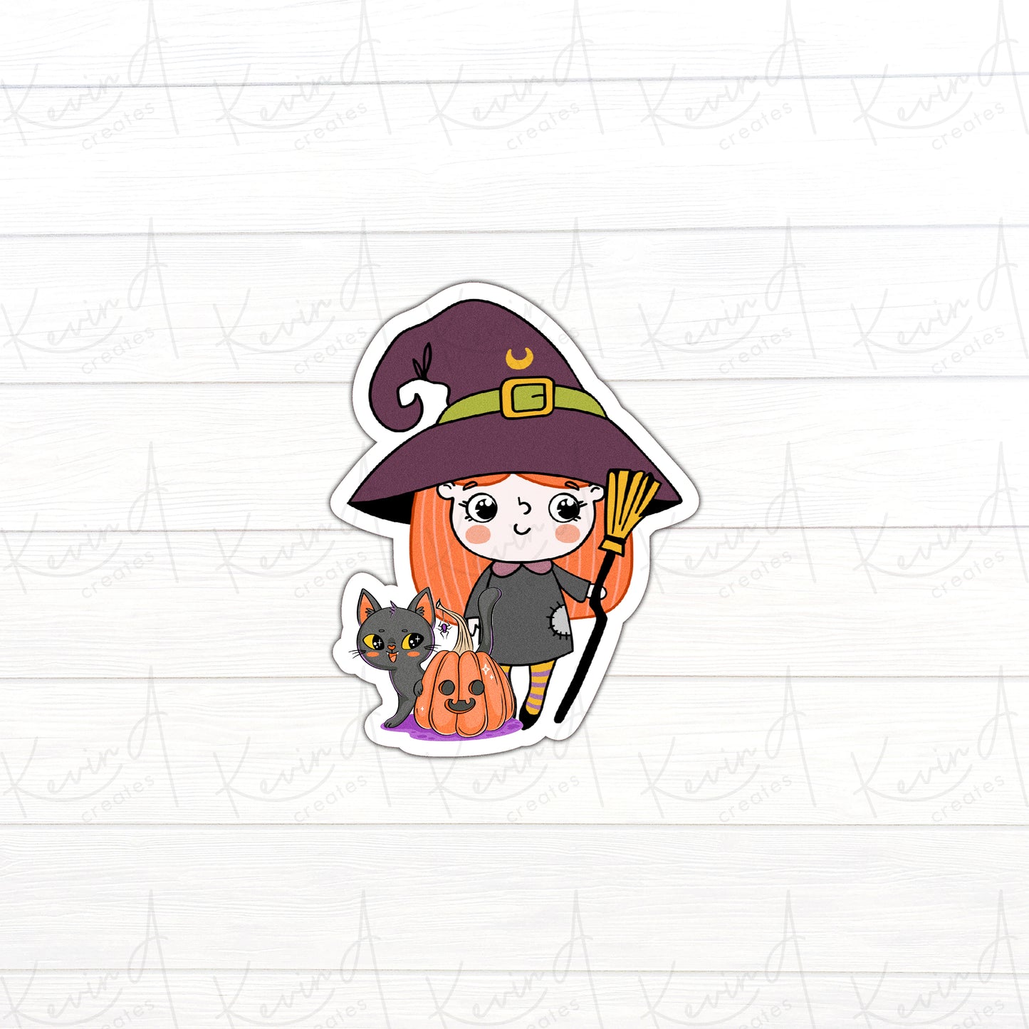 DC-062, "Witch and Spooky Kitty" Die Cut Stickers