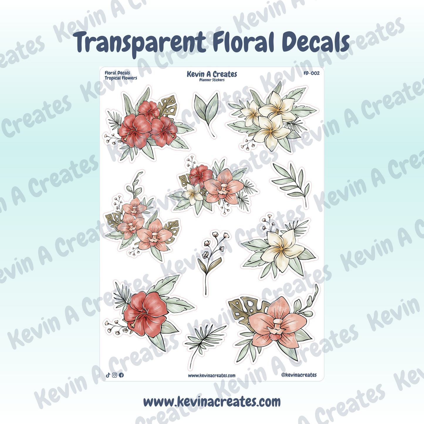 Transparent Tropical Floral Sticker Sheet