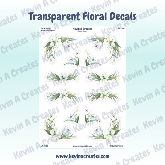 Transparent White Lily Floral Sticker Sheet