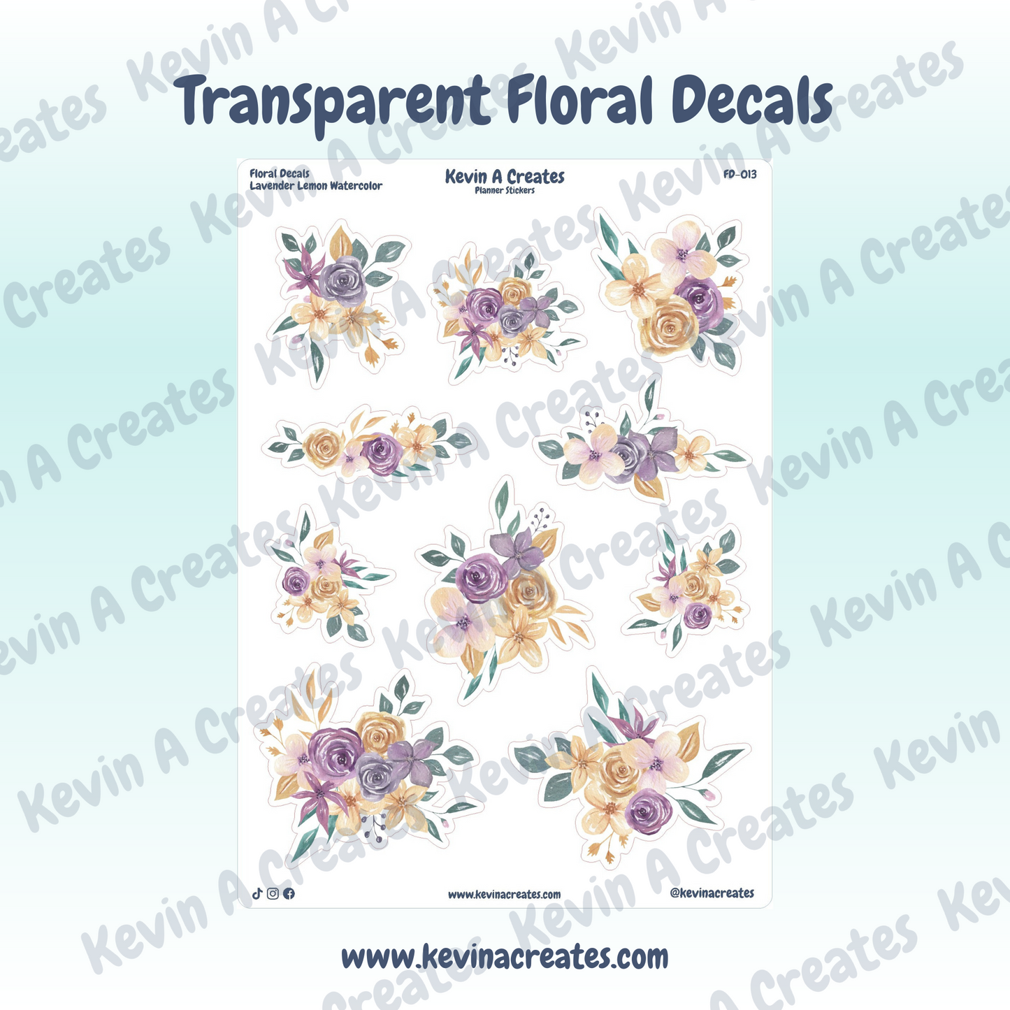 Transparent Lavender Lemon Watercolor Floral Stickers