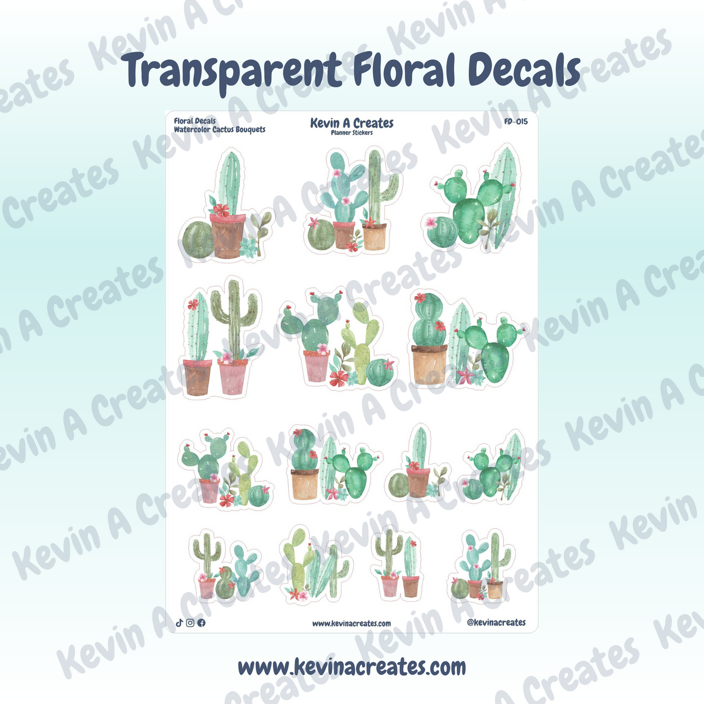 Transparent Watercolor Cactus Floral Stickers