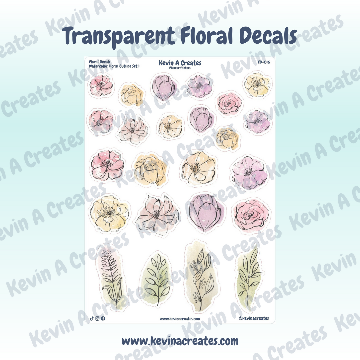 Transparent Watercolor Floral Outline Set 1 Stickers
