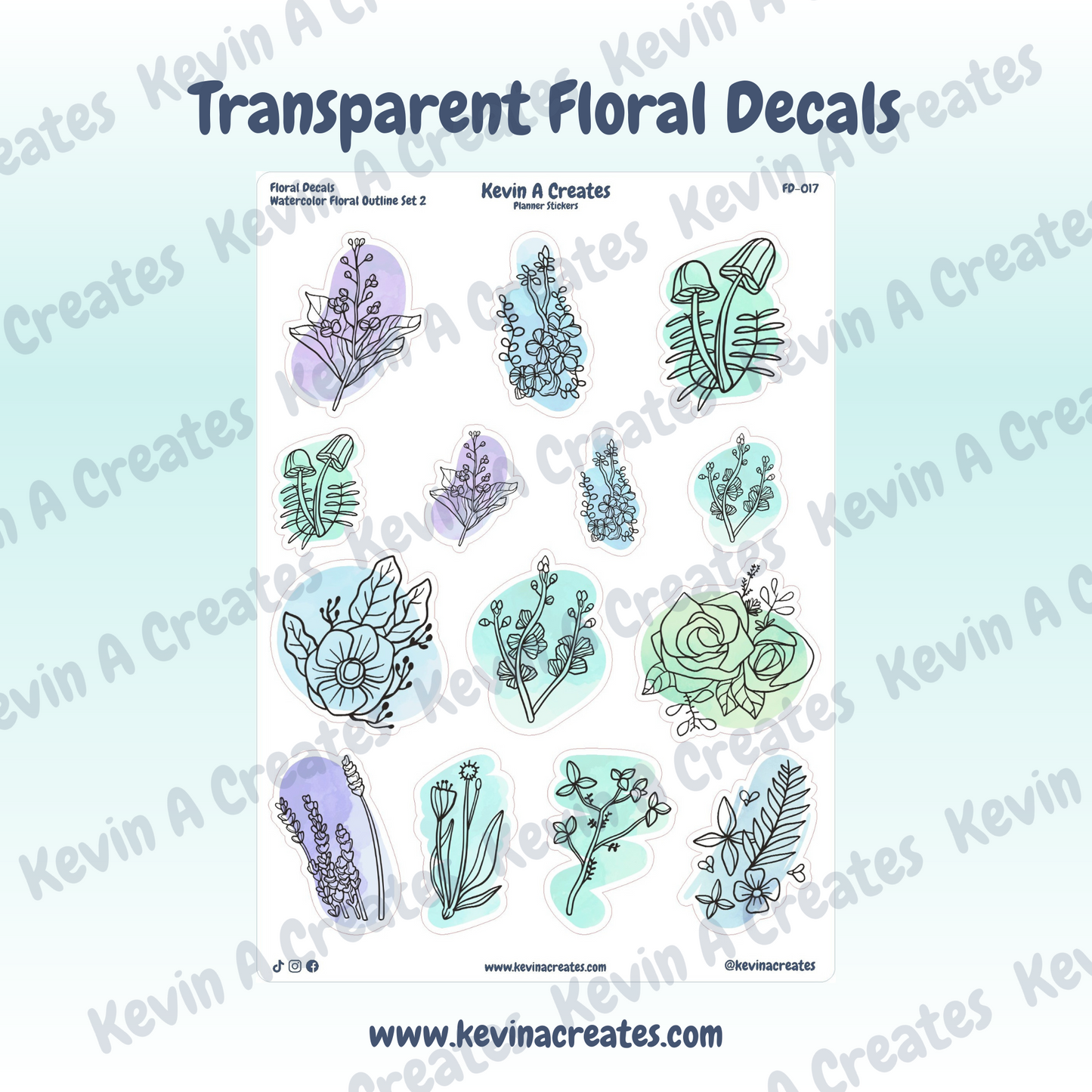 Transparent Watercolor Floral Outline Set 2 Stickers