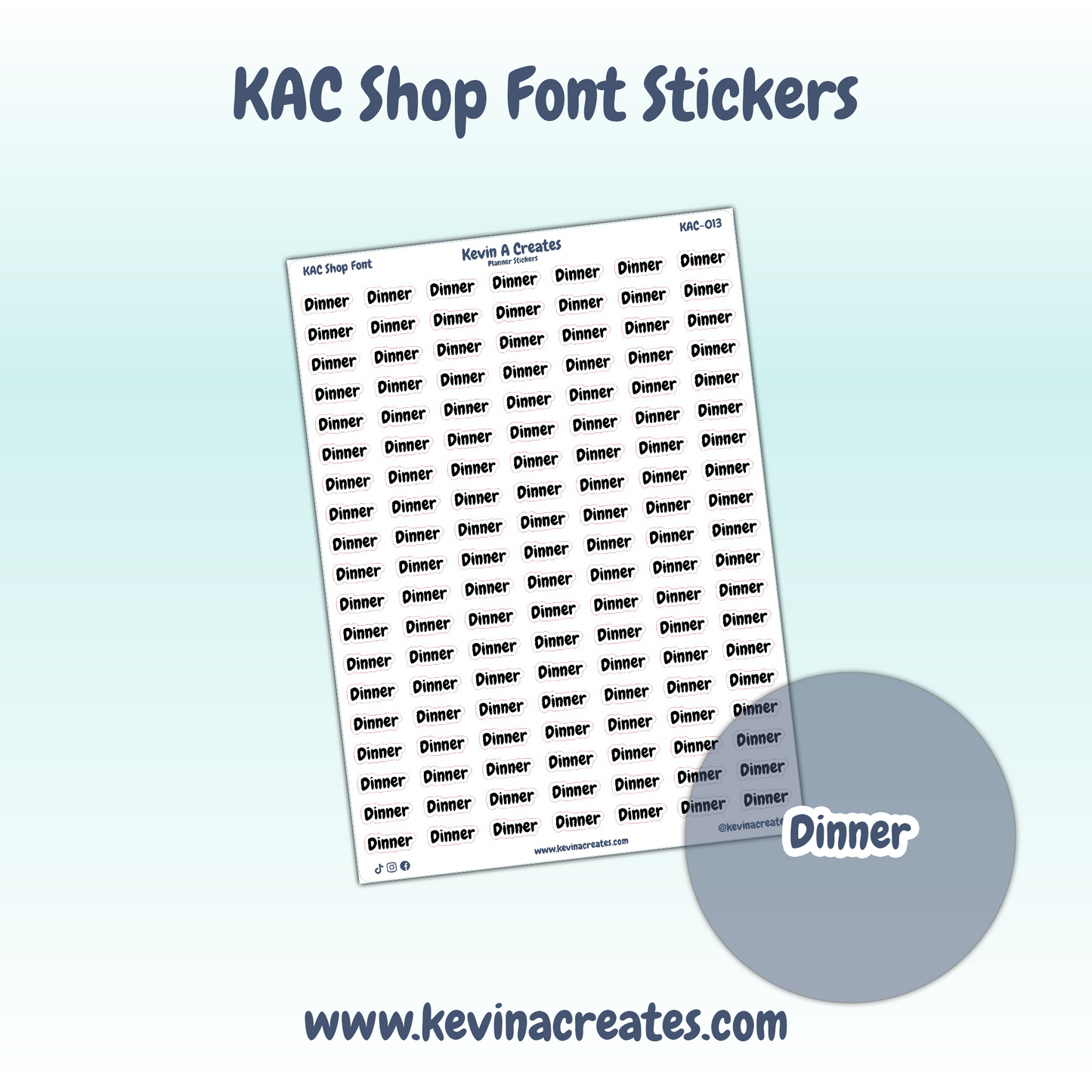 KAC-013, DINNER, Kevin A Creates Shop Font, Script Planner Stickers