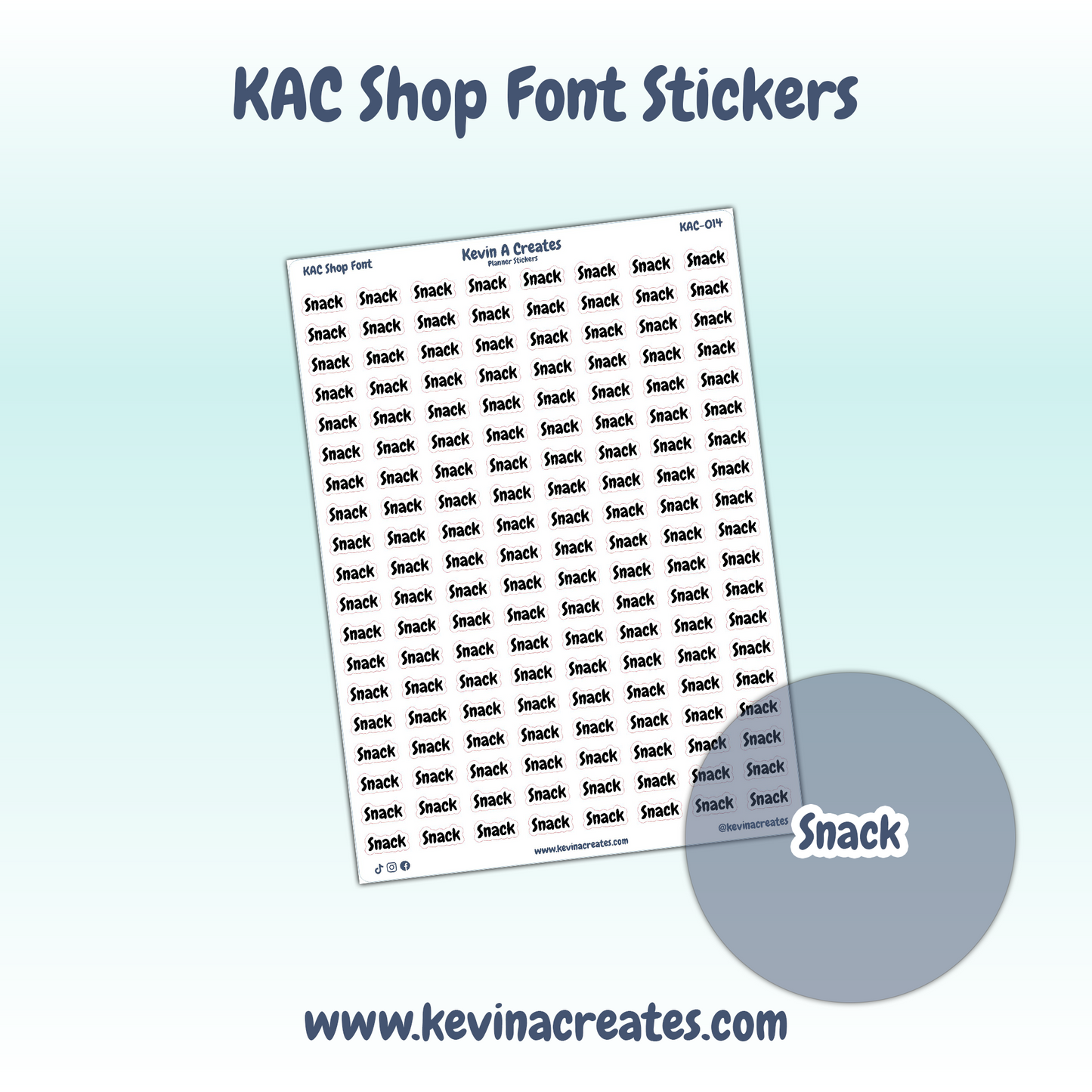 KAC-014, SNACK, Kevin A Creates Shop Font, Script Planner Stickers