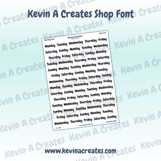 KAC-035, Days of the Week, Kevin A Creates Shop Font, Script Planner Stickers