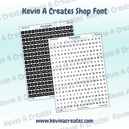 KAC-036, Dates of the Year, Kevin A Creates Shop Font, Script Planner Stickers