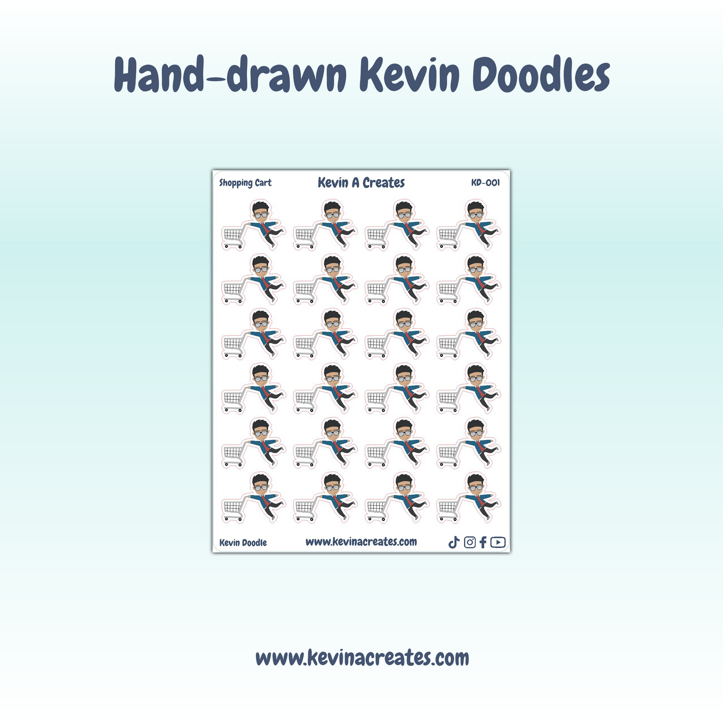 KD-001, Shopping Cart Doodle, Hand Drawn Planner Stickers