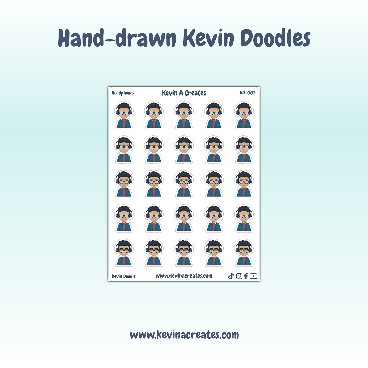 KD-002, Headphone Doodle, Hand Drawn Planner Stickers