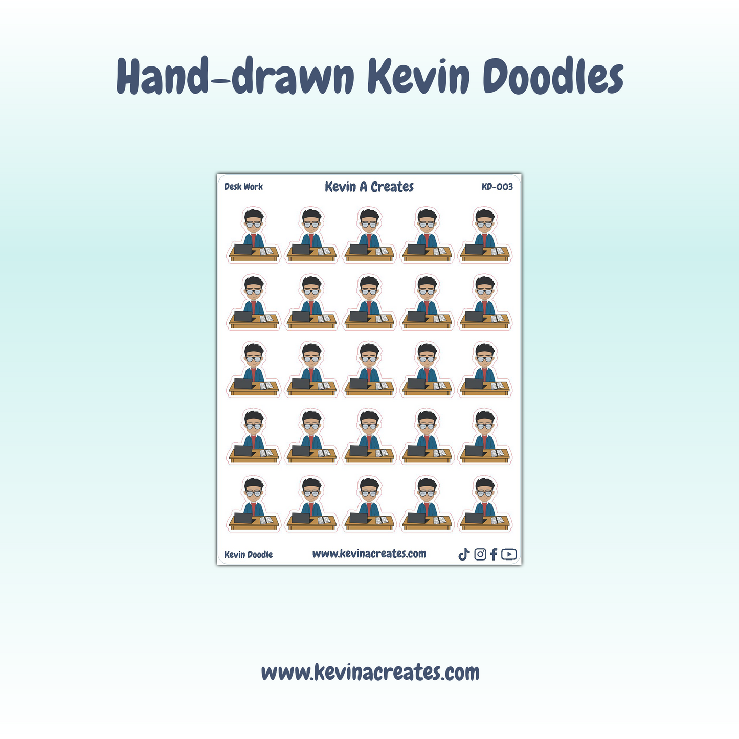 KD-003, Desk Work Doodle, Hand Drawn Planner Stickers