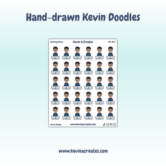 KD-007, Washing Dishes Kevin Doodle, Hand Drawn Planner Stickers