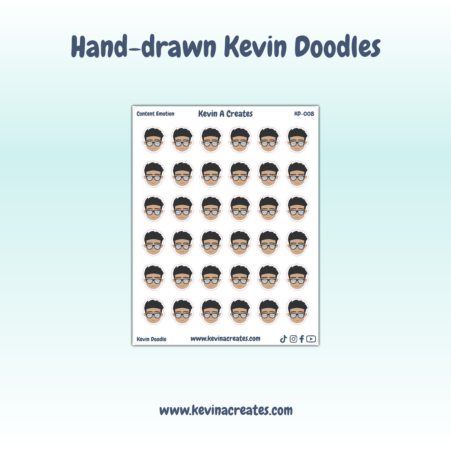 KD-008, Content Emotion Kevin Doodle, Hand Drawn Planner Stickers