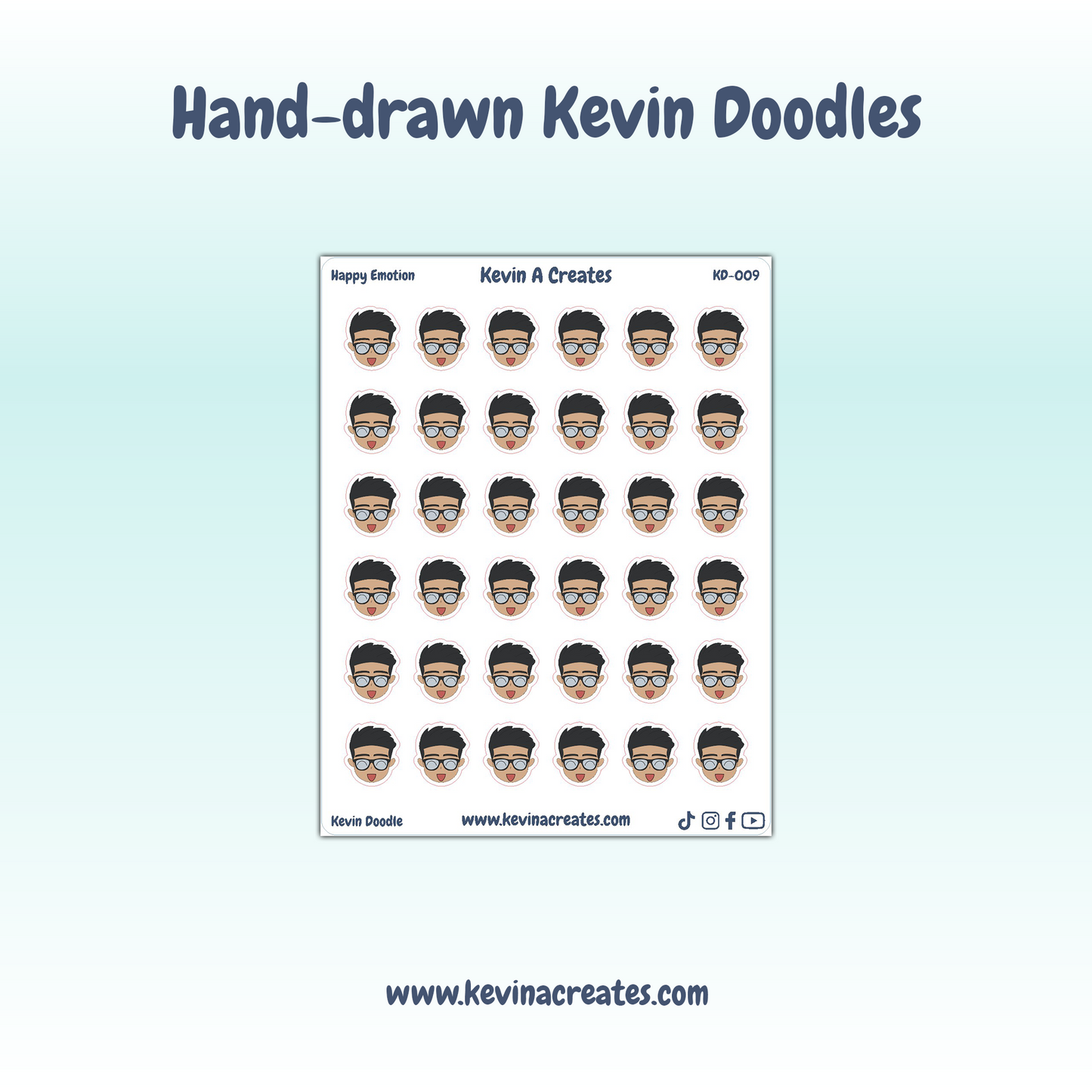 KD-009, Happy Emotion Kevin Doodle, Hand Drawn Planner Stickers
