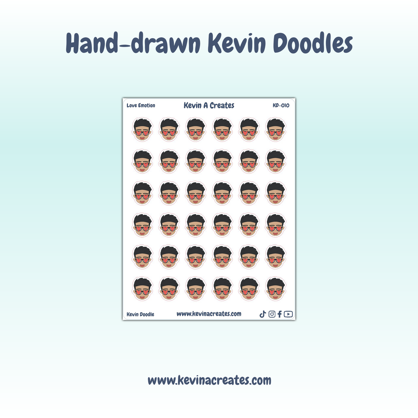 KD-010, Love Emotion Kevin Doodle, Hand Drawn Planner Stickers