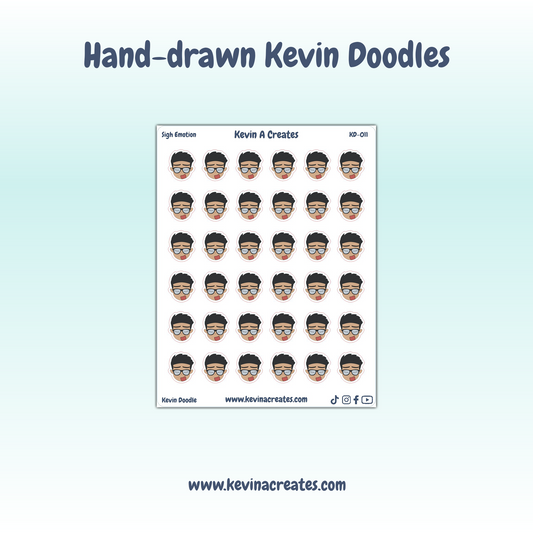 KD-011, Sigh Emotion Kevin Doodle, Hand Drawn Planner Stickers