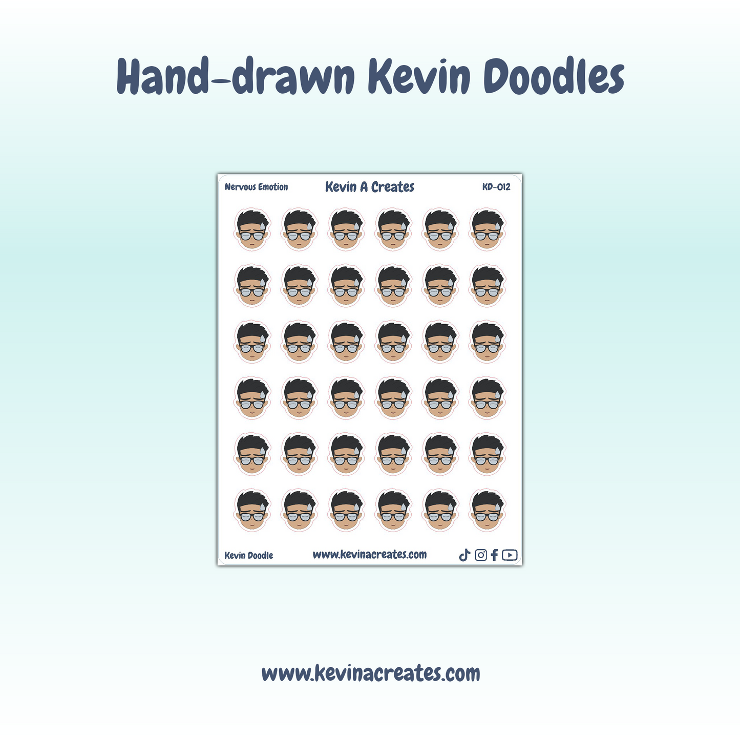 KD-012, Nervous Emotion Kevin Doodle, Hand Drawn Planner Stickers