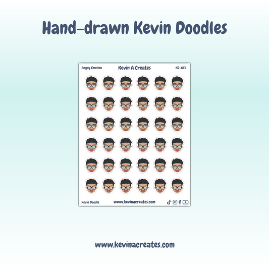 KD-013, Angry Emotion Kevin Doodle, Hand Drawn Planner Stickers