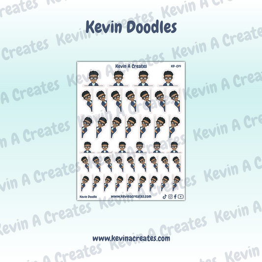 KD-014, "Peek a Boo" Kevin Doodle, Hand Drawn Planner Stickers