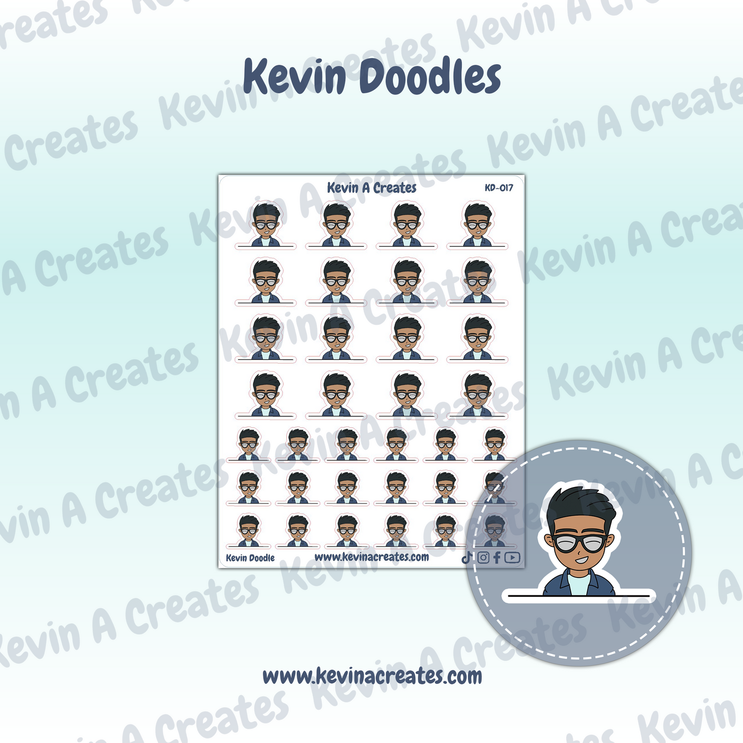 KD-017, "Peek a Boo" Kevin Doodle, Hand Drawn Planner Stickers