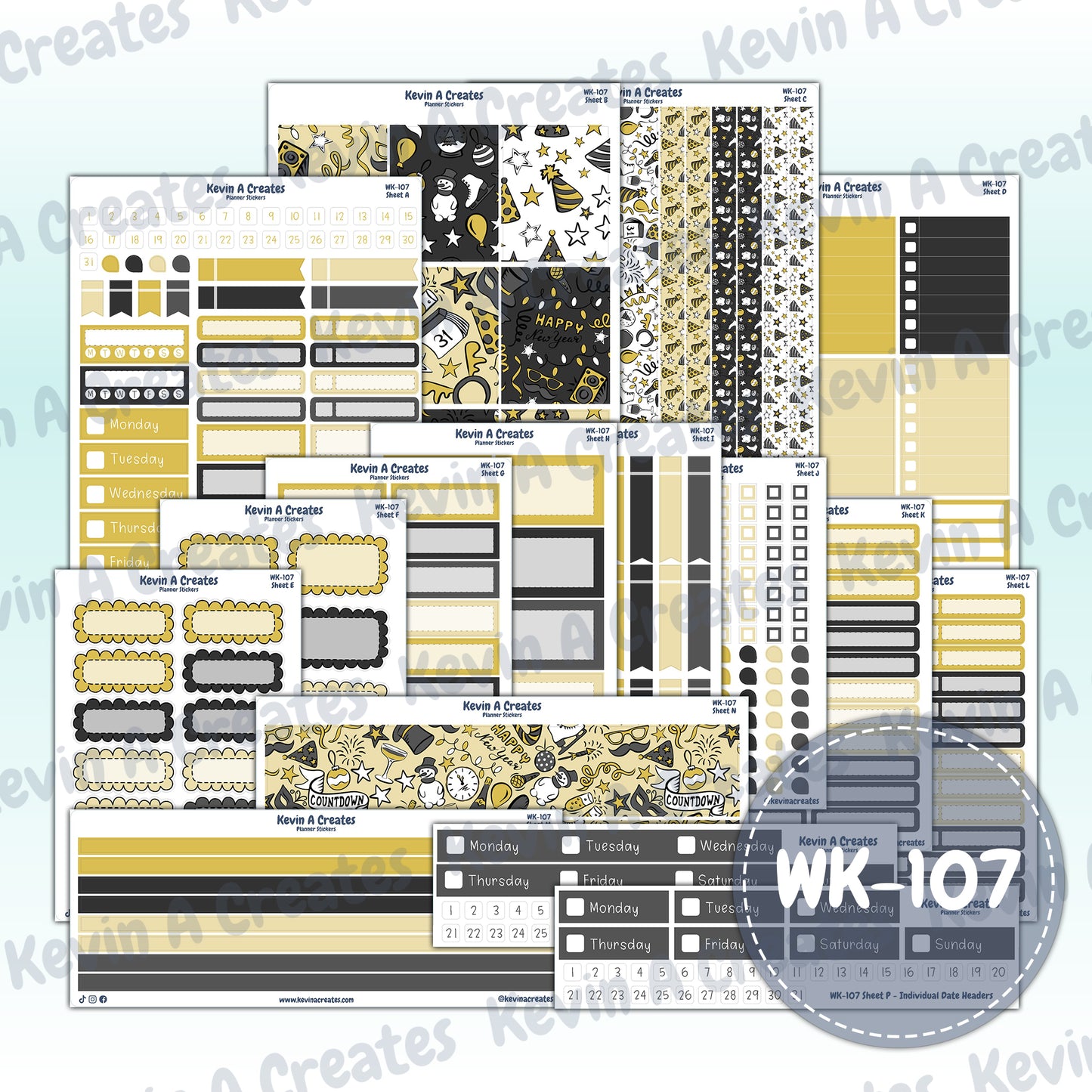 WK-107, Weekly Planner Stickers, Vertical Layout