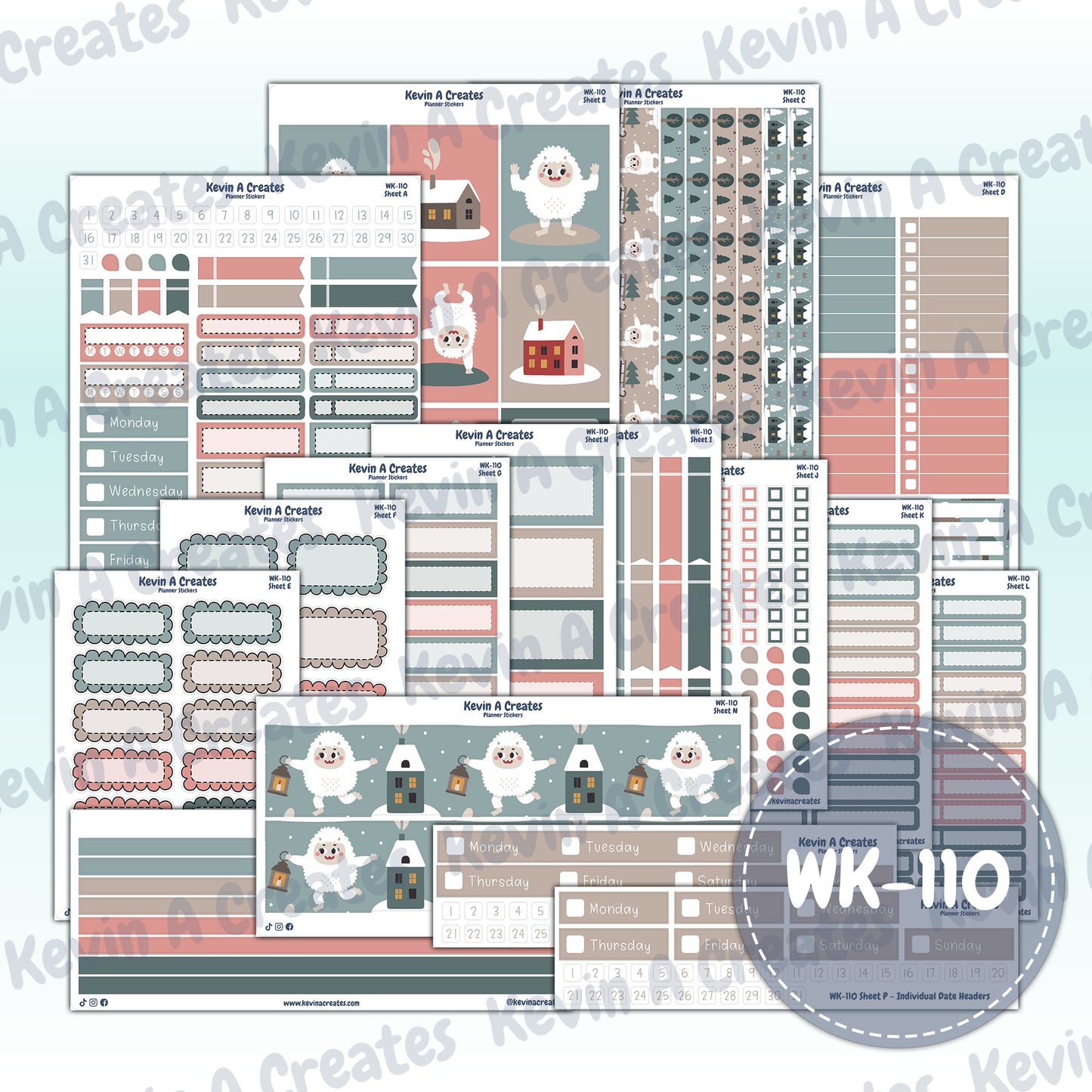 WK-110, Weekly Planner Stickers, Vertical Layout