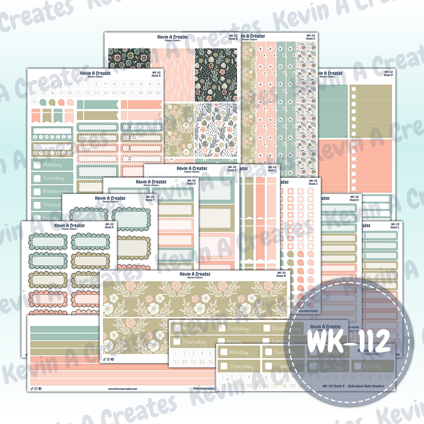 WK-112, Weekly Planner Stickers, Vertical Layout