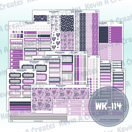 WK-114, Weekly Planner Stickers, Vertical Layout
